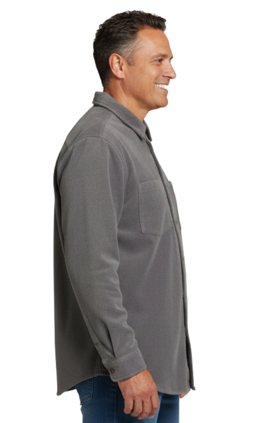 Men's Heathered Fleece Overshirt with Chest Pockets and Tortoise-shell patterned Buttons 10