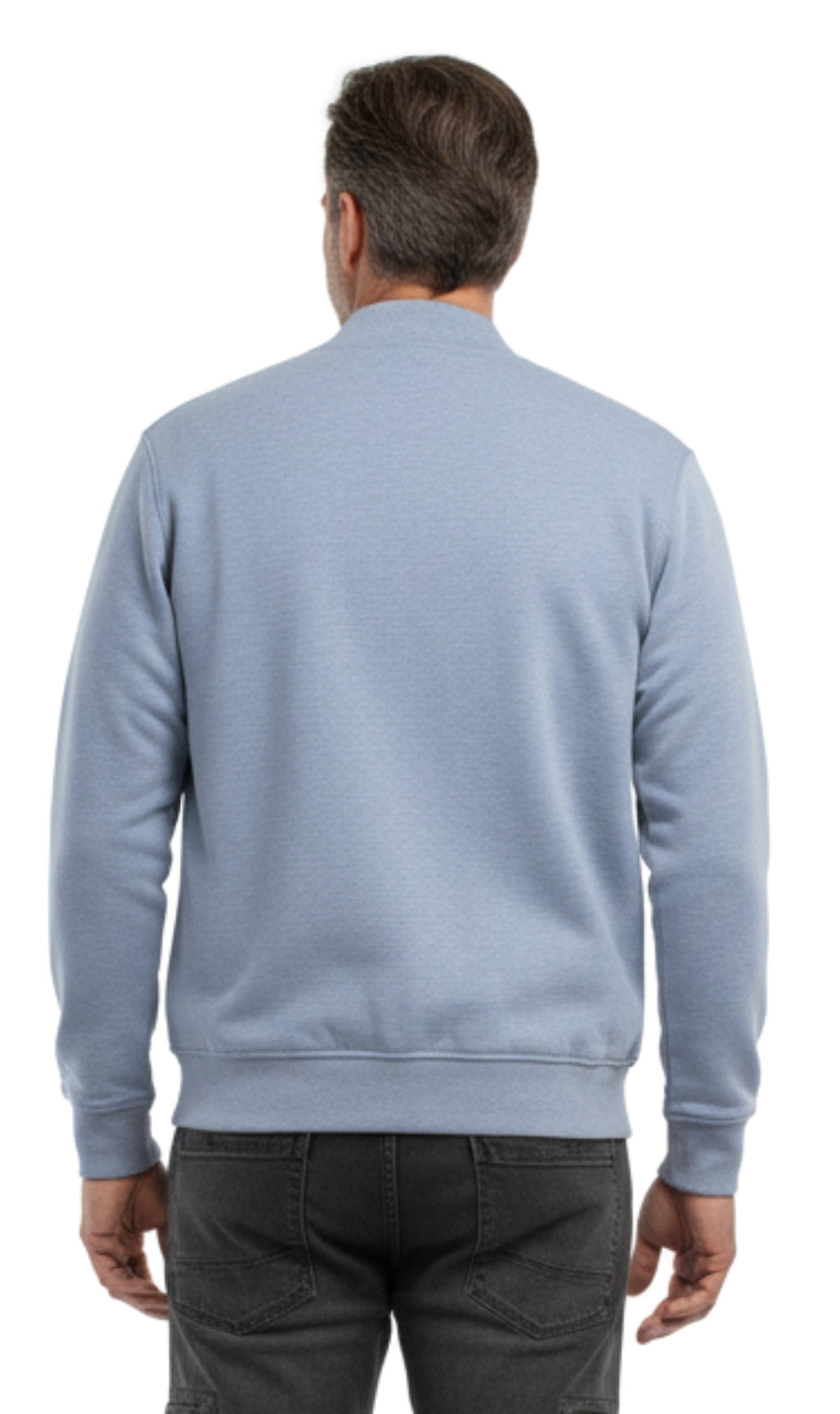 Turtle Bay New York Men's Classic Zip-Up Baseball Fleece Jacket in Lightweight Cotton Blend Fabric with Sporty Edge Blue Heather back