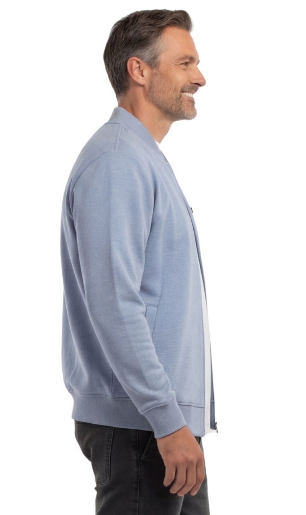 Turtle Bay New York Men's Classic Zip-Up Baseball Fleece Jacket in Lightweight Cotton Blend Fabric with Sporty Edge Blue Heather side