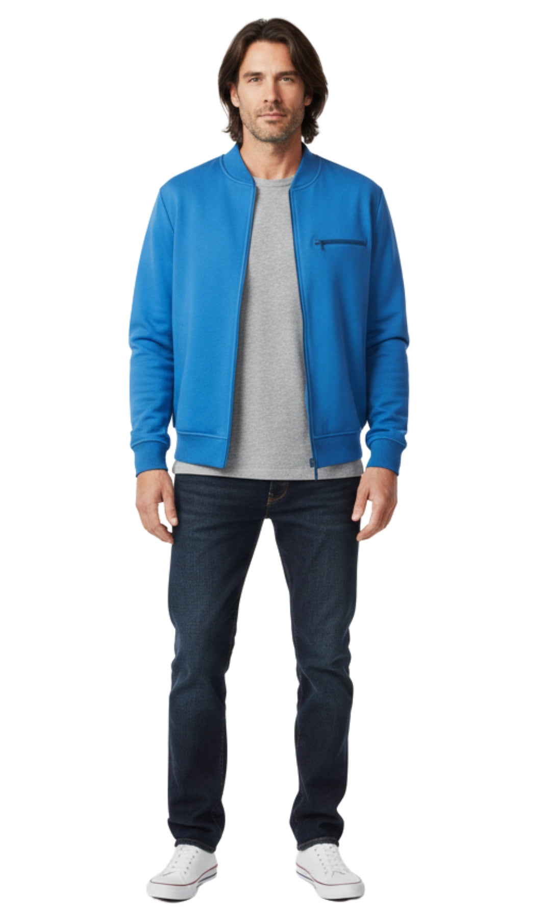 Turtle Bay New York Men's Classic Zip-Up Baseball Fleece Jacket in Lightweight Cotton Blend Fabric with Sporty Edge cobalt full