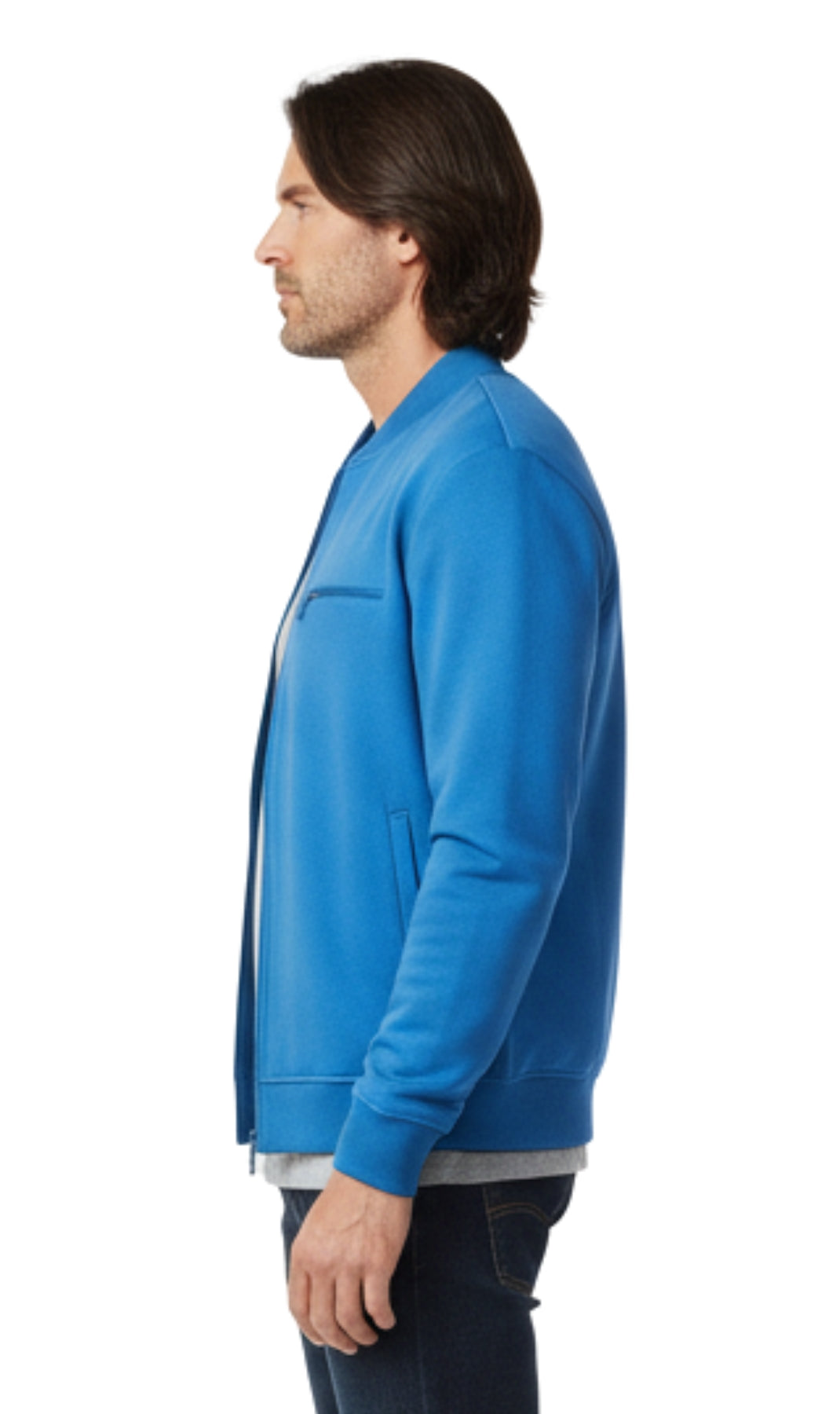 Turtle Bay New York Men's Classic Zip-Up Baseball Fleece Jacket in Lightweight Cotton Blend Fabric with Sporty Edge cobalt side