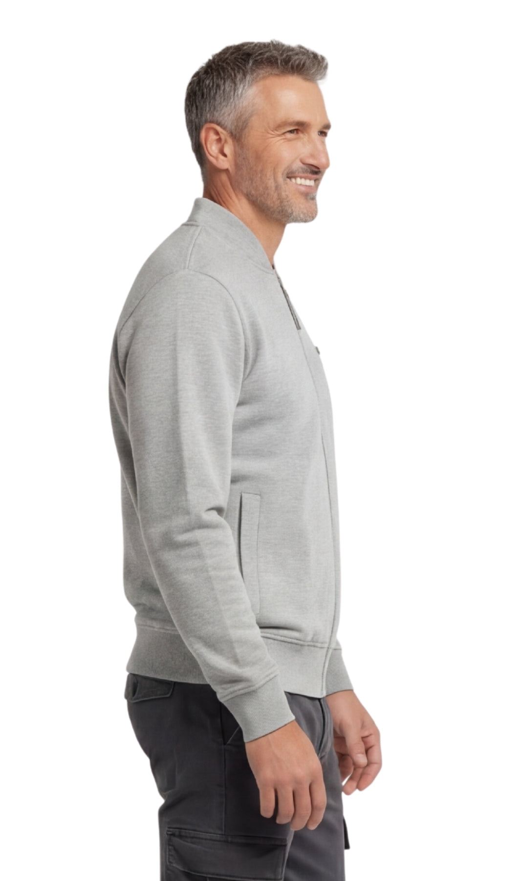Turtle Bay New York Men's Classic Zip-Up Baseball Fleece Jacket in Lightweight Cotton Blend Fabric with Sporty Edge Heather Grey side