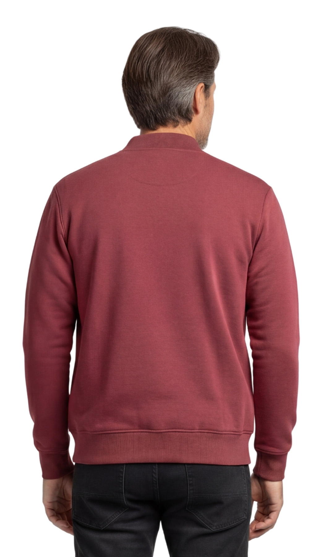 Turtle Bay New York Men's Classic Zip-Up Baseball Fleece Jacket in Lightweight Cotton Blend Fabric with Sporty Edge Burgundy back