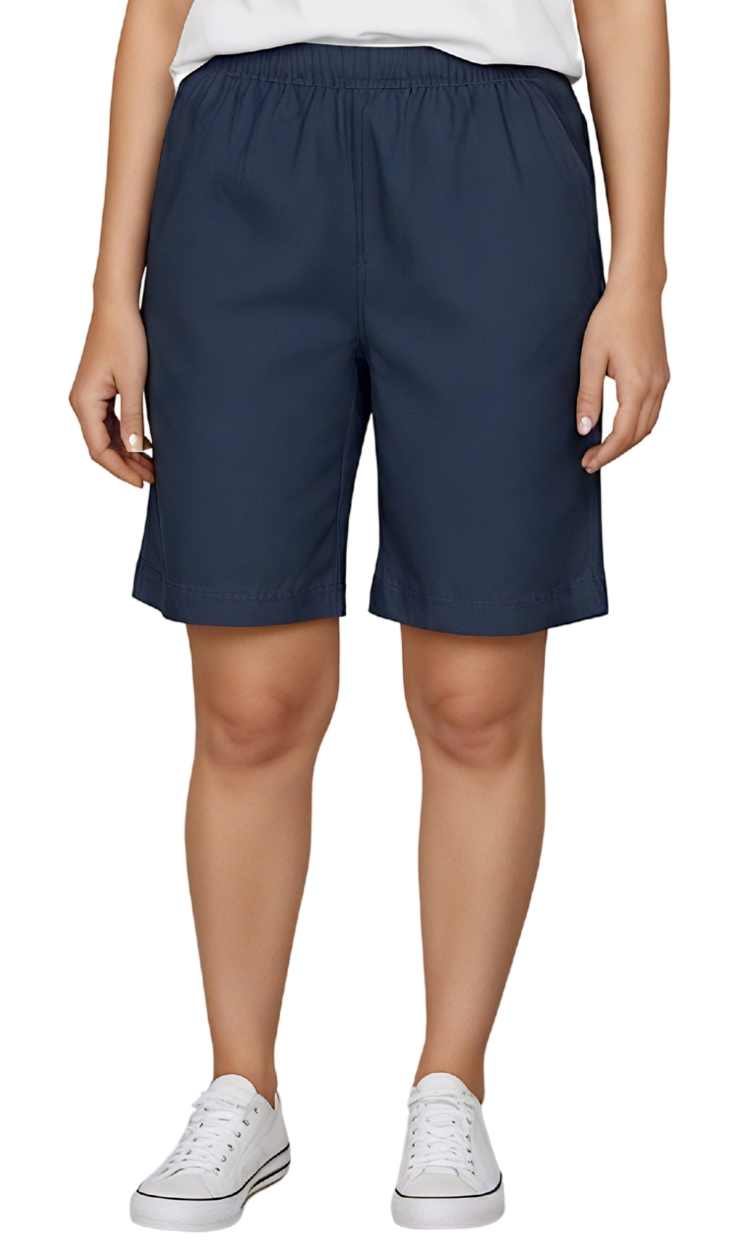 Women's Pull On Denim & Twill Shorts with stretch waist - No zipper or buttons 4