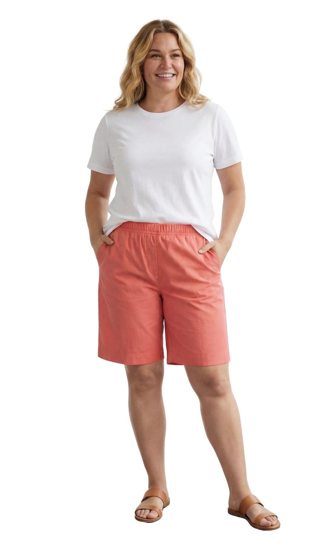 Women's Pull On Denim & Twill Shorts with stretch waist - No zipper or buttons 34