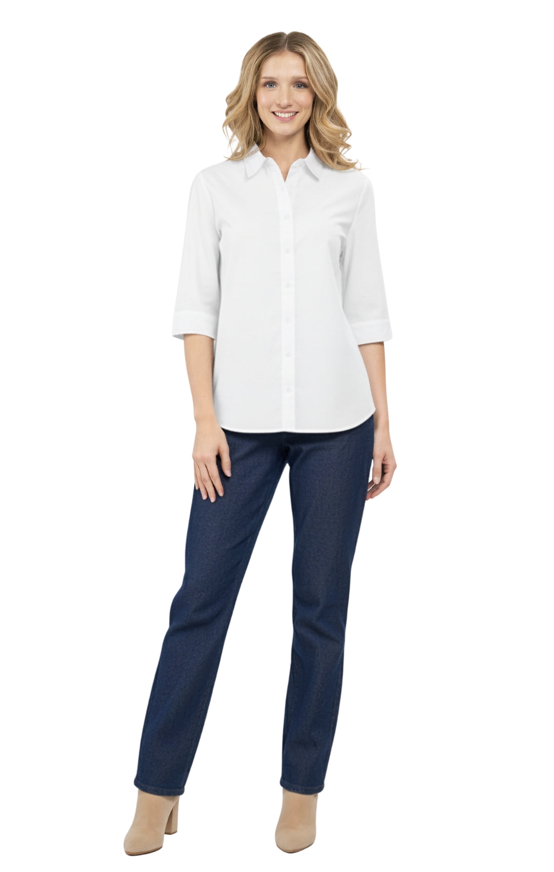 Womens Regular Fit 3/4 Sleeve Button Down Collared Camp Shirt 24