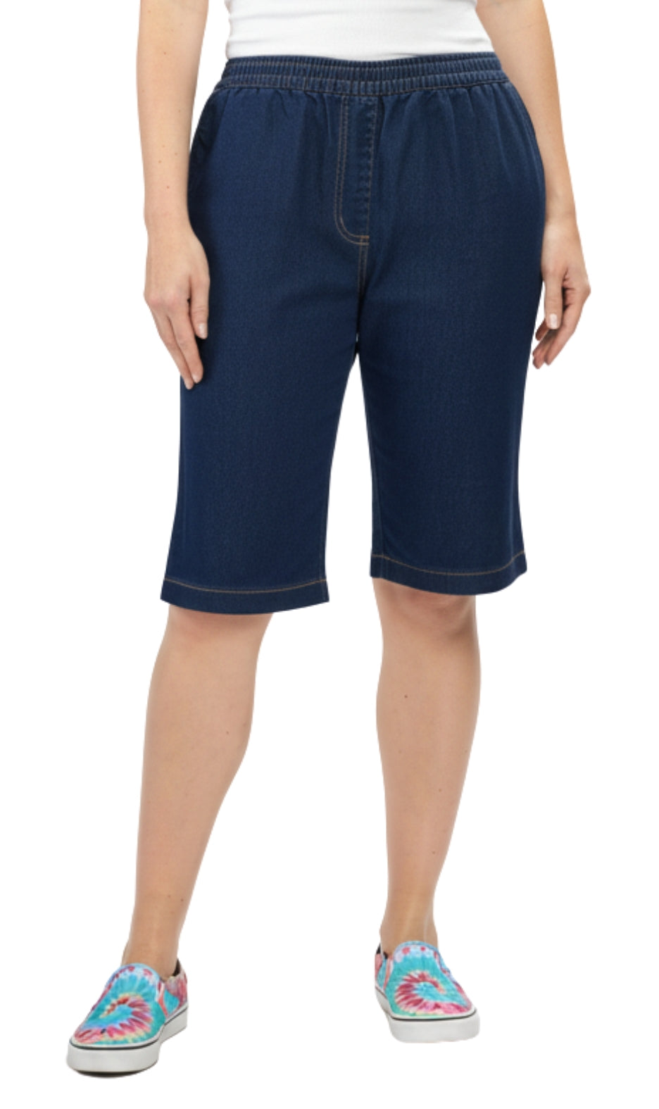 Women's Easy Pull on Bermuda Shorts in Denim and Twill 4