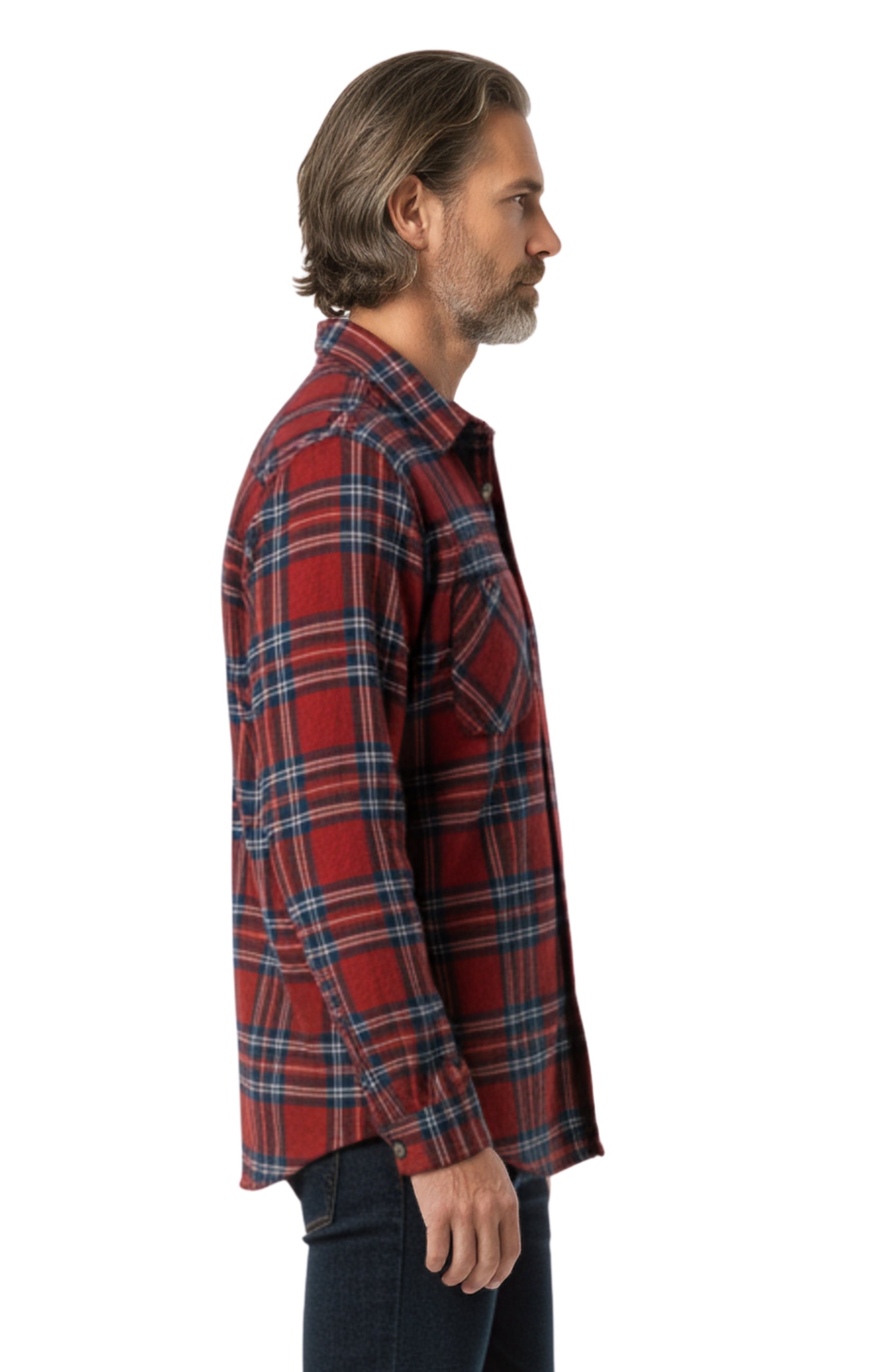 Men's Heathered Fleece Overshirt with Chest Pockets and Tortoise-shell patterned Buttons 3