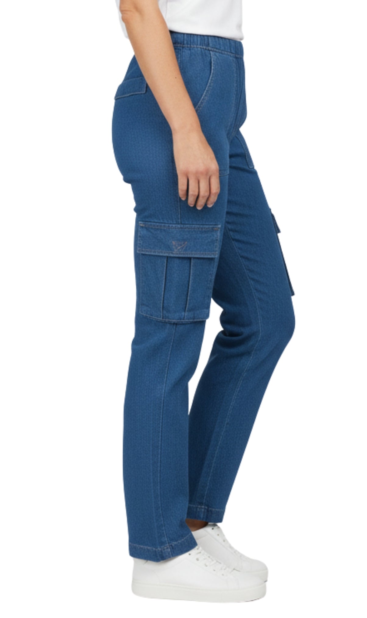 Women's Elastic Stretch Waist Casual Denim Pull-on Cargo Pants 23