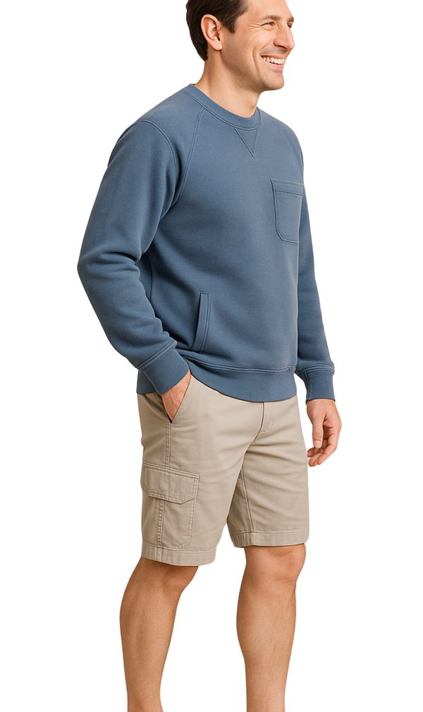 Mens 3-Pocket Fleece Sweatshirt with Raglan Seams, Chest Pocket and Tagless Neck
