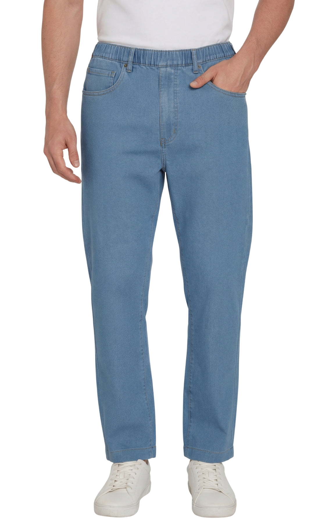 Men's Lightweight Casual Elastic Waist Pull-On Jeans – Denim & Twill Pants with Easy Fit 60