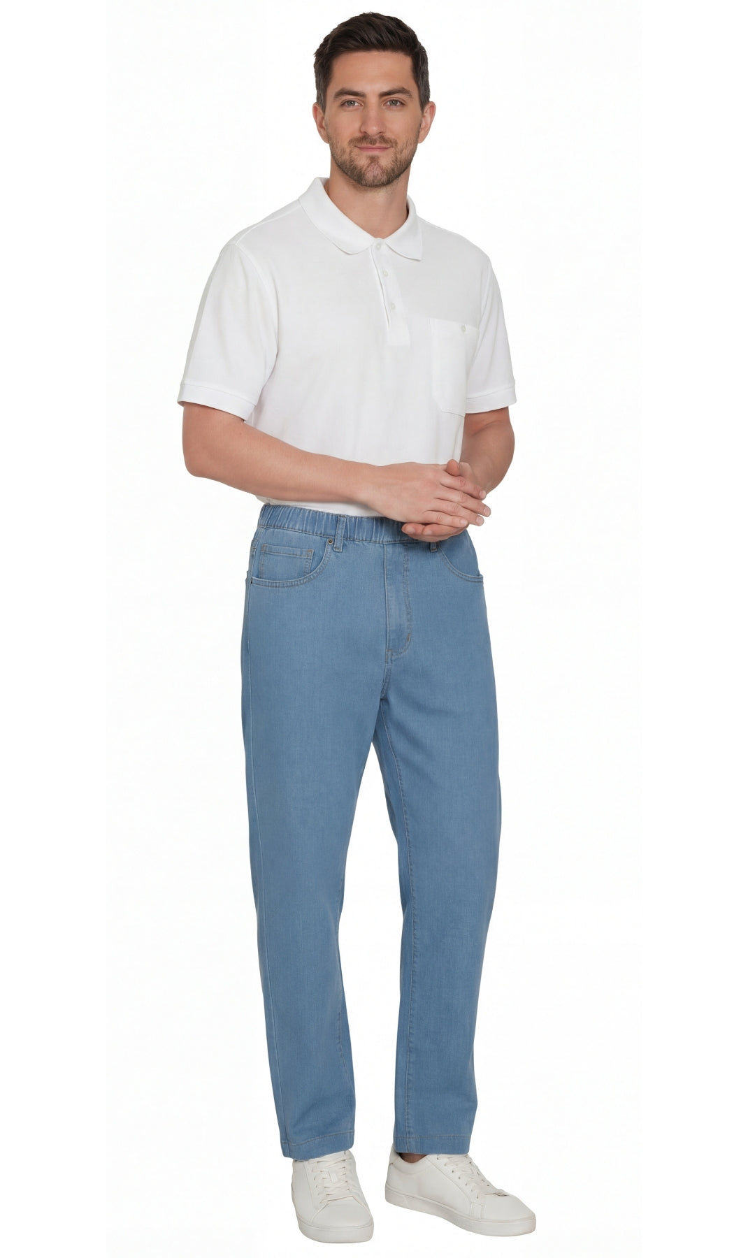 Men's Lightweight Casual Elastic Waist Pull-On Jeans – Denim & Twill Pants with Easy Fit 15