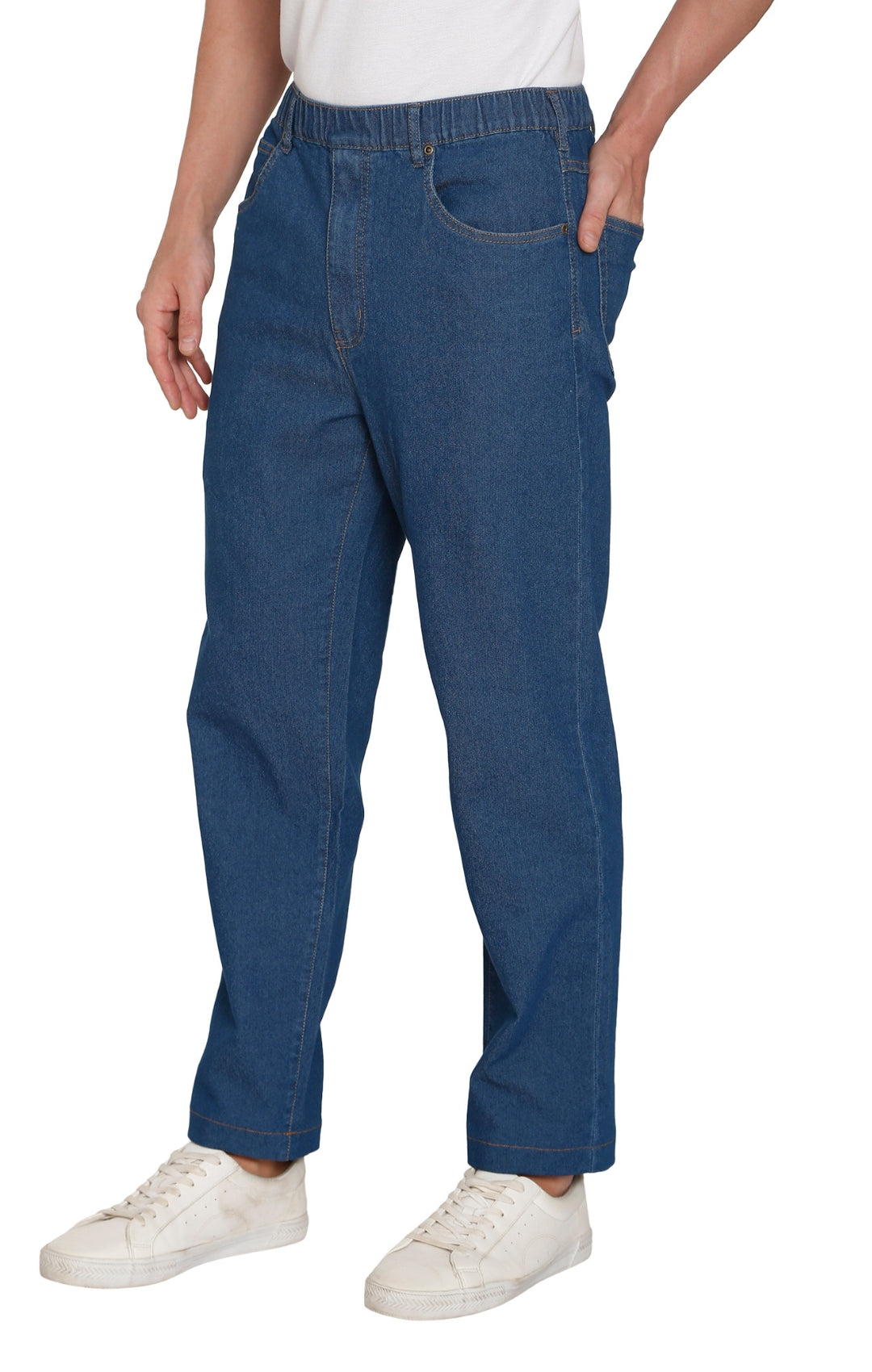 Men's Lightweight Casual Elastic Waist Pull-On Jeans – Denim & Twill Pants with Easy Fit 27