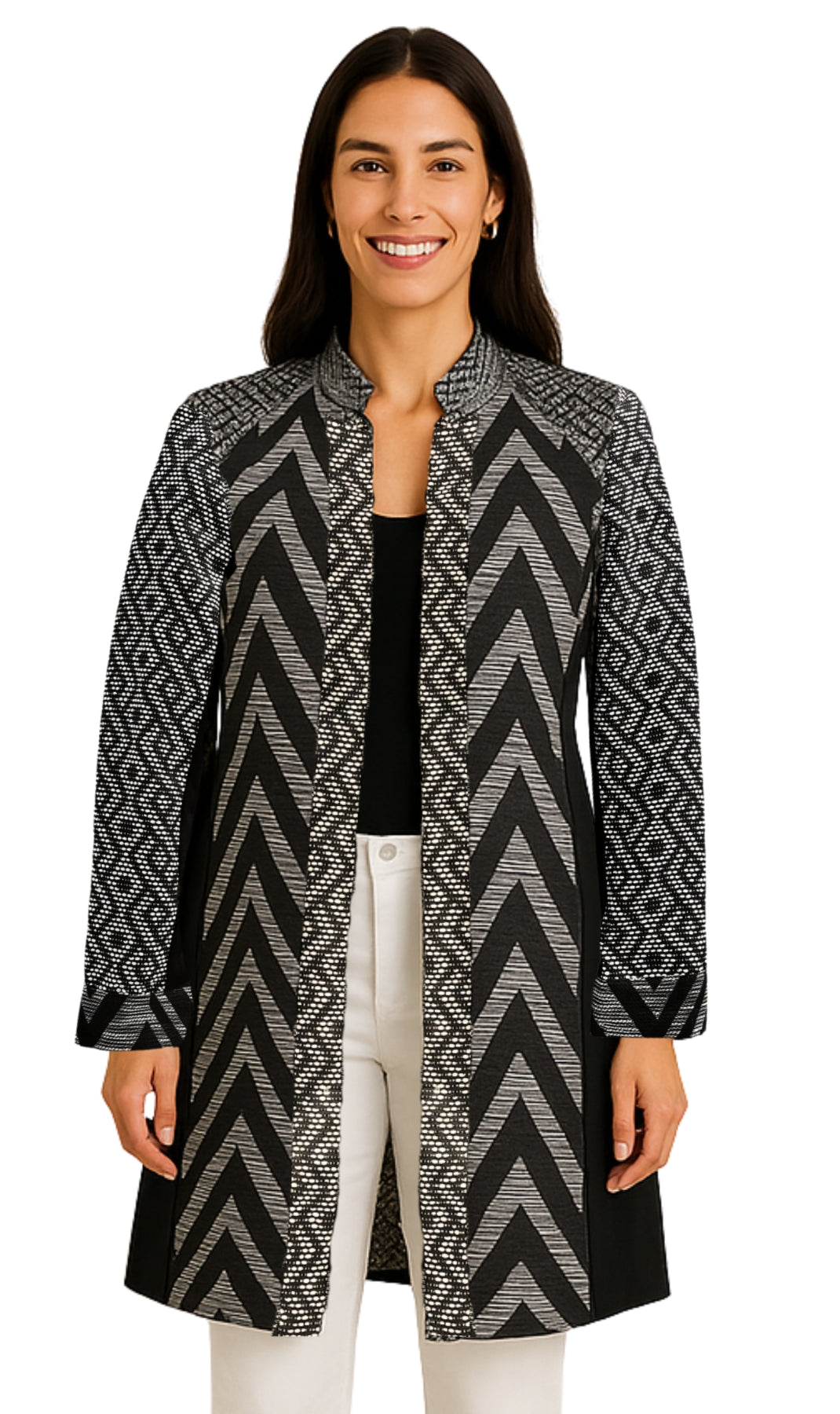 Women's Stand Collar Mixed Media Open Jacket