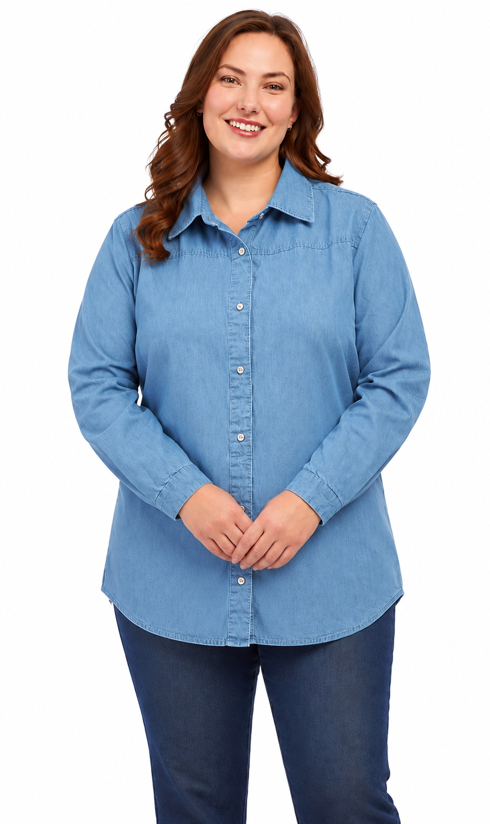 Women's Long Sleeve Denim Tunic Top — Button Front All Season Wear 8