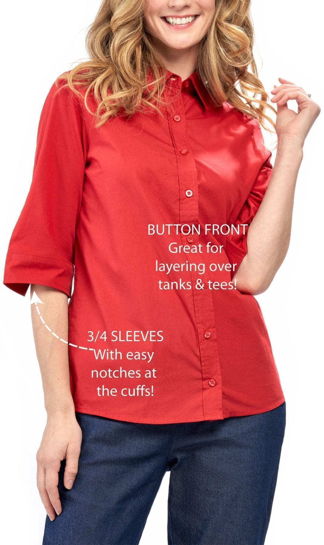 Women's Essential Button Front ?¥ Sleeve Camp Shirt - Red - info - TURTLE BAY APPAREL