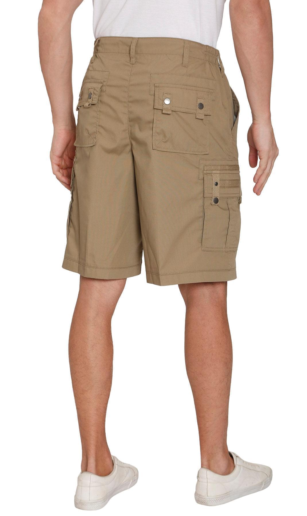 Men's Elastic Waist Cargo Shorts - Comfort and Functionality for Any Adventure Khaki - Back- TURTLE BAY APPAREL