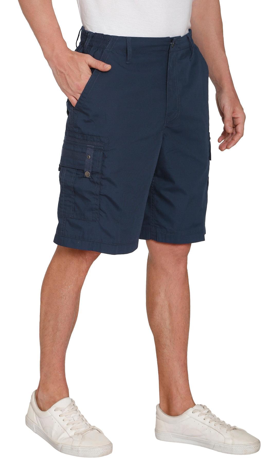Men's Elastic Waist Cargo Shorts - Comfort and Functionality for Any Adventure - Navy- Side -TURTLE BAY APPAREL