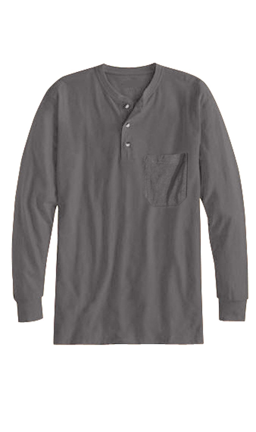 Men's long sleeve henley shirt in red with a 3 button placket and chest pocket