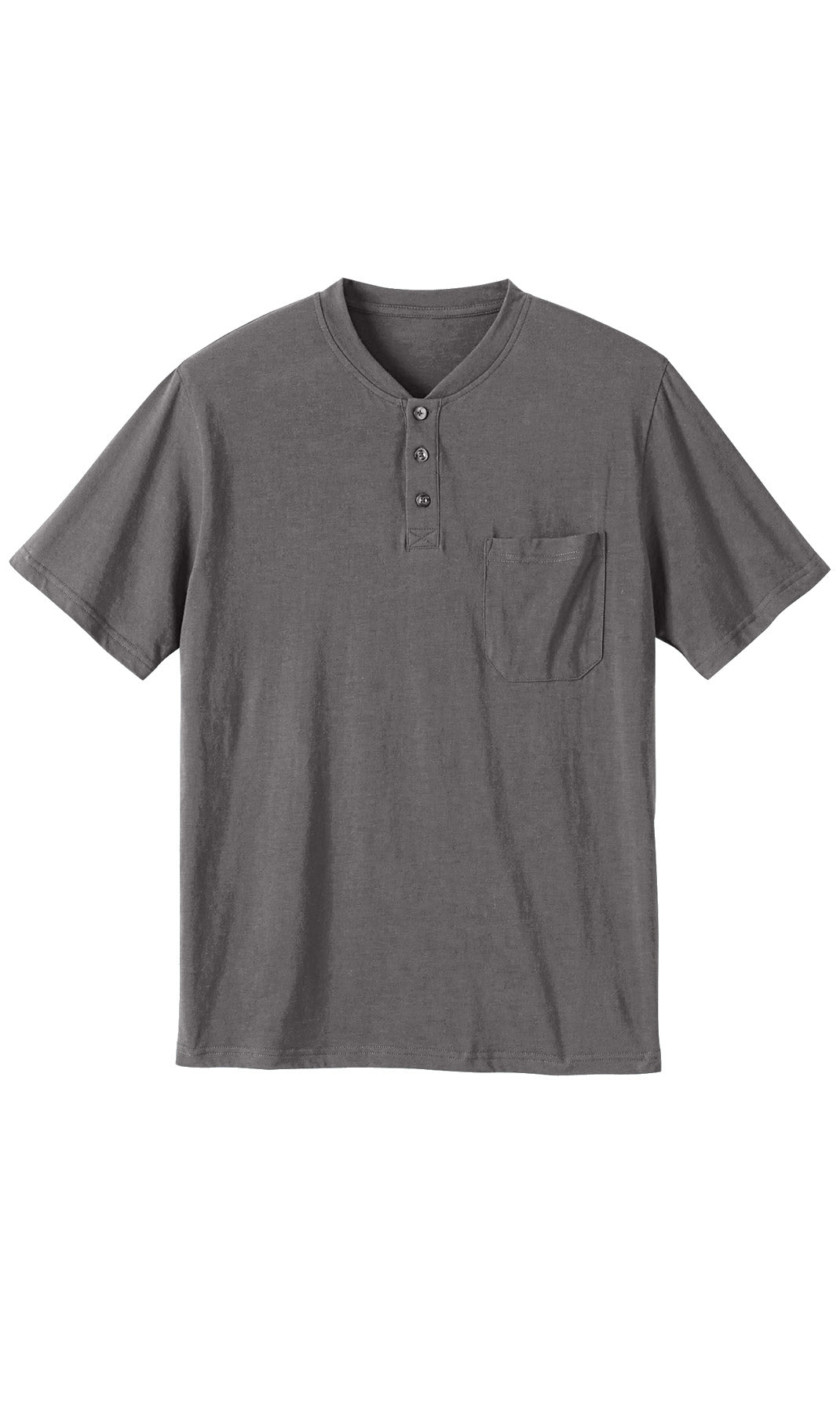 Men's Short Sleeve Henley Relaxed Fit Shirt with Pocket CHARCOAL Flat