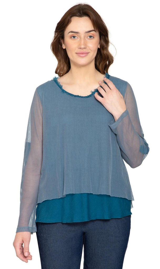 High Low Mesh Layered Knit Top Front TURTLE BAY APPAREL