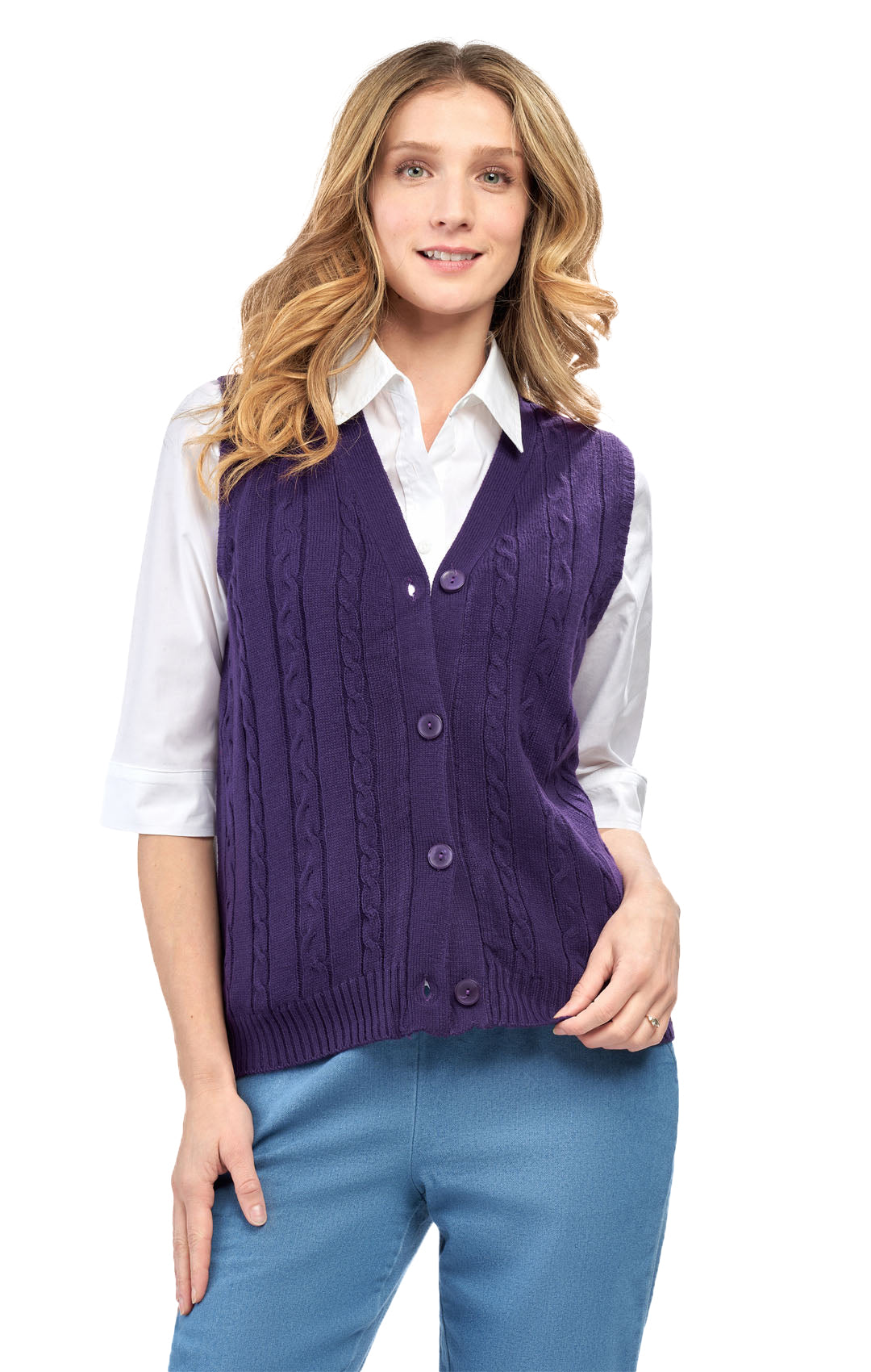 Womens Button Front Cable Knit Cardigan Sweater Vest 16