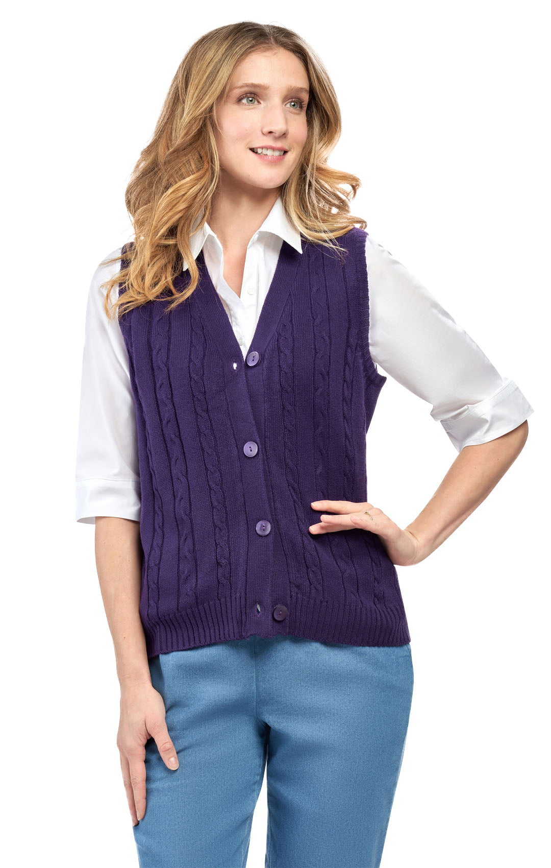 Womens Button Front Cable Knit Cardigan Sweater Vest 18