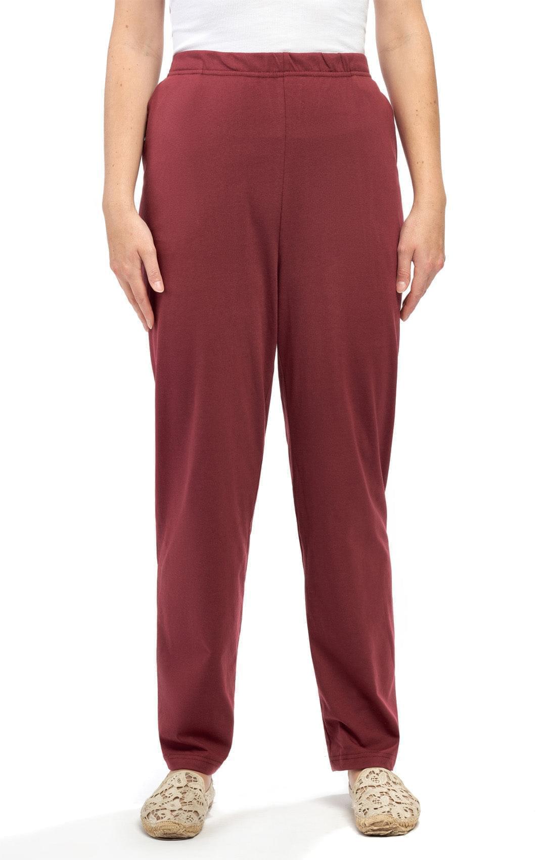 Women's Knit Pull On PantÔÇô Your Go-To Casuals for Busy Days and Cozy Nights Alike - Burgundy - Front - TURTLE BAY APPAREL