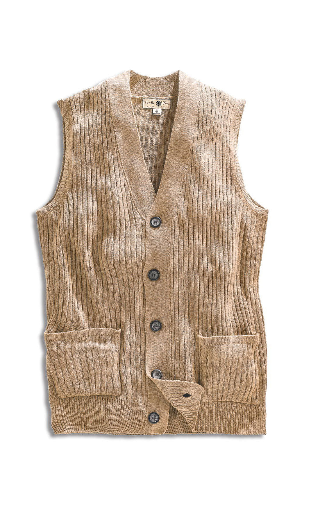 Men's Relaxed Fit Rib Knit Sweater Vest - Button Front with Pockets 36
