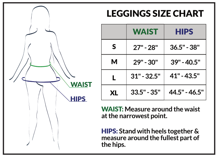 Size chart - Women's Side Phone Pockets 7/8 Legging TURTLE BAY APPAREL