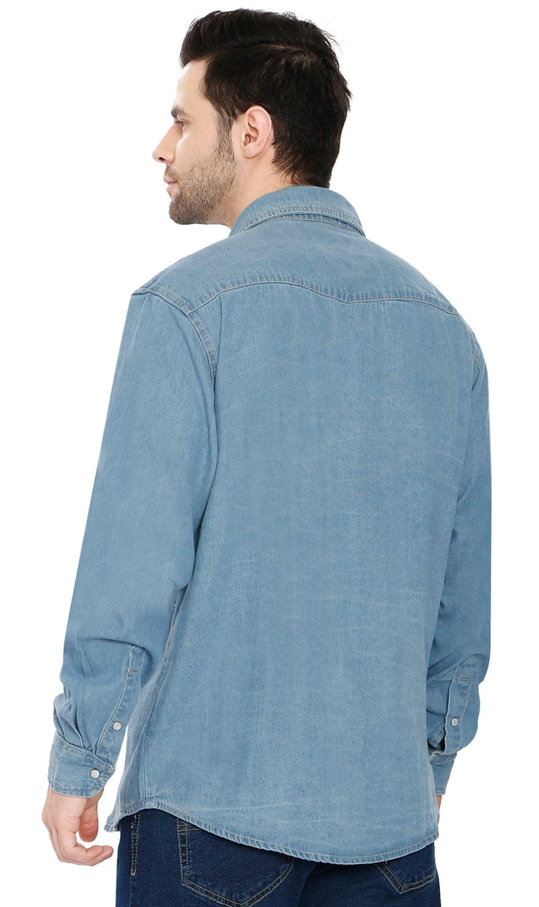 Mens Western Snap Front Shirt - Med Blue- Back - TURTLE BAY APPAREL