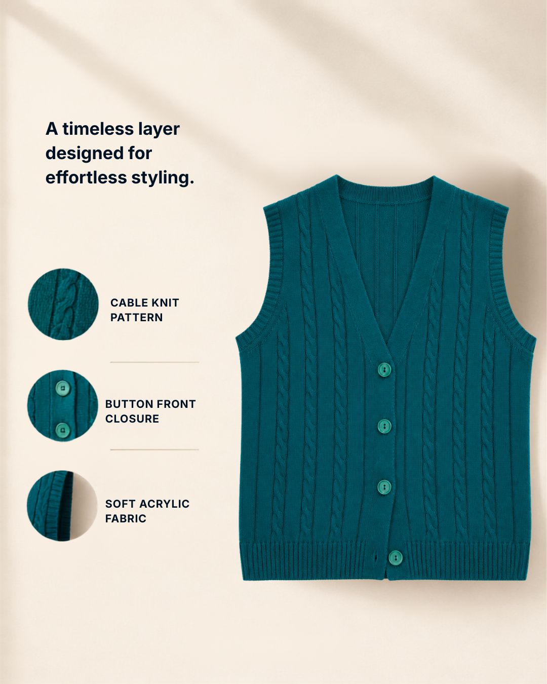 Women's Cable Knit Cardigan Sweater Vest — Button Front 14