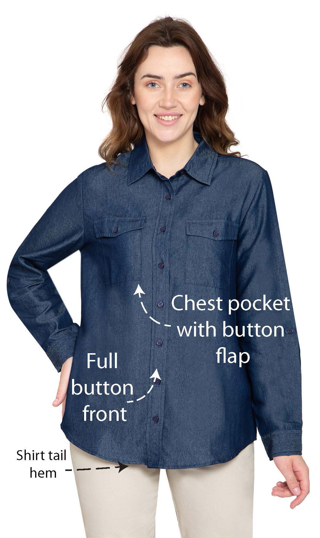 Women's Button Down Denim Shirt - Long Sleeve with Pocket Tops product details
