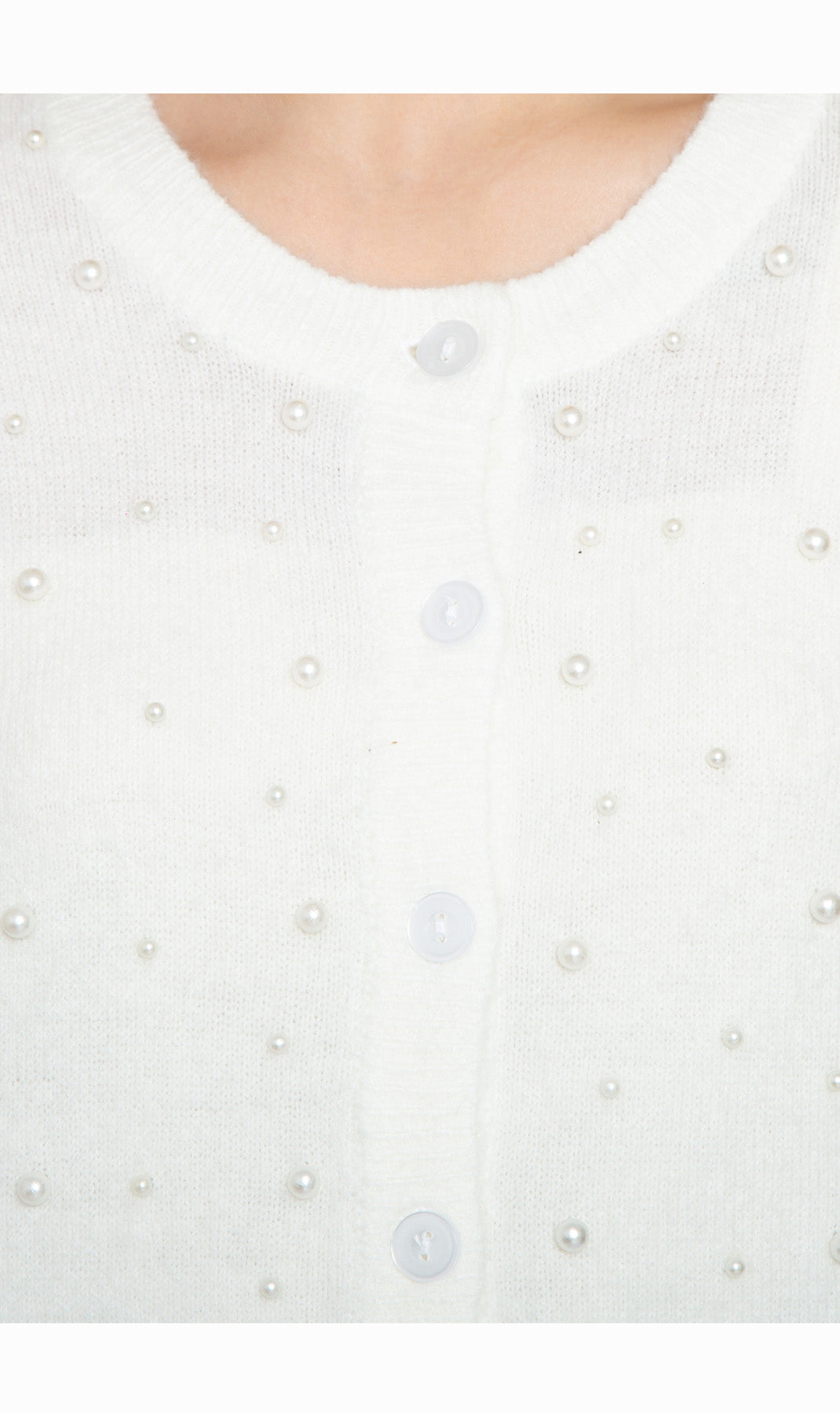 Women's Faux Pearl Cardigan in Cashmere Ivory NECK