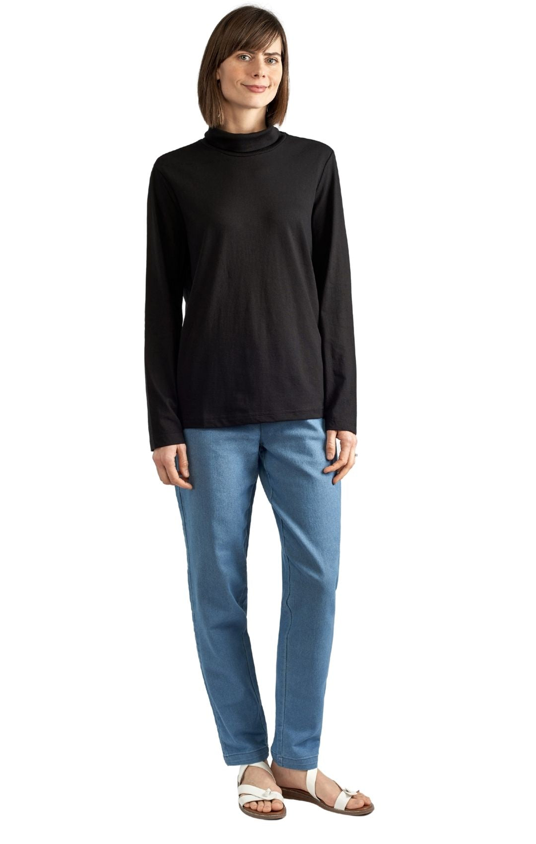 Women's Relaxed fit Long Sleeved Turtleneck Top Black Full