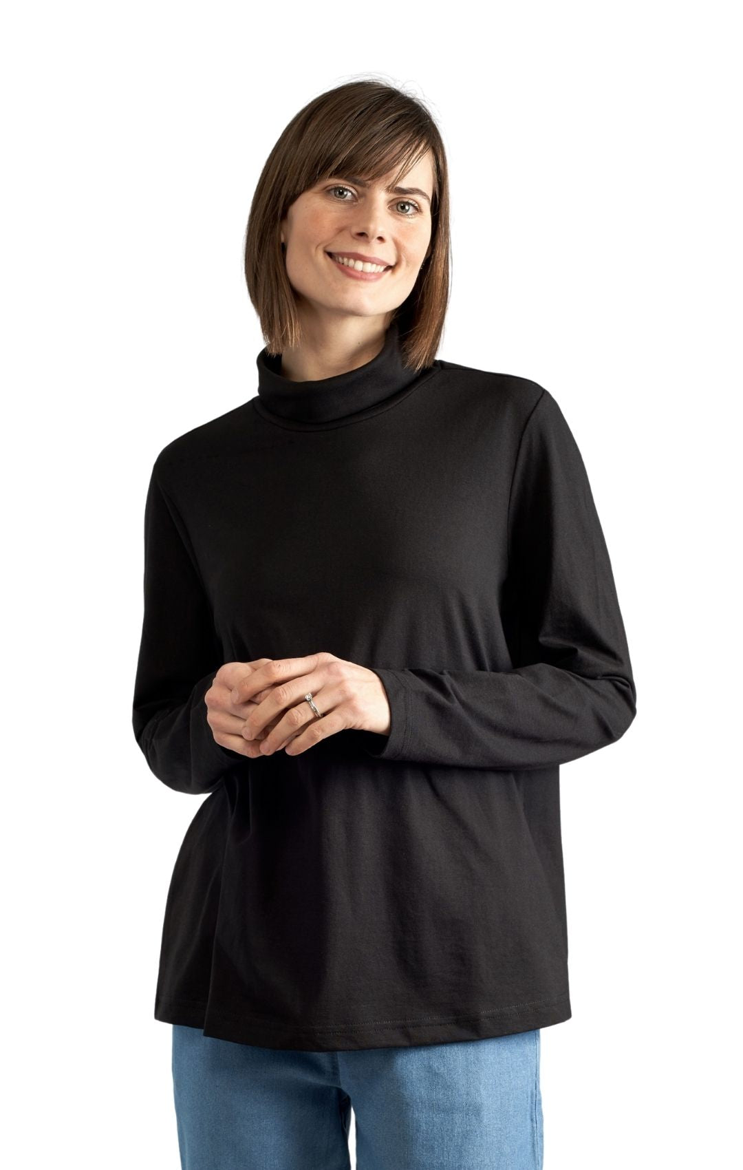 Women's Relaxed fit Long Sleeved Turtleneck Top Black Main
