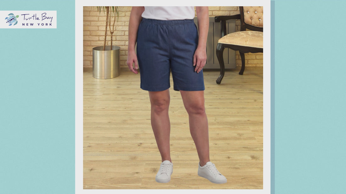 Turtle Bay New York Women's Pull On Denim & Twill Shorts with stretch waist - No zipper or buttons product details