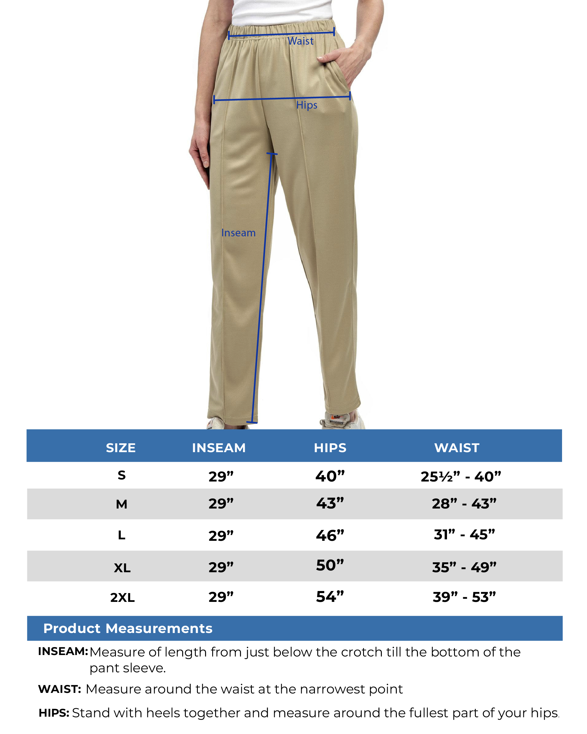 Womens Classic Poly Knit Pants - Pull On Slacks with Elastic Waist 14