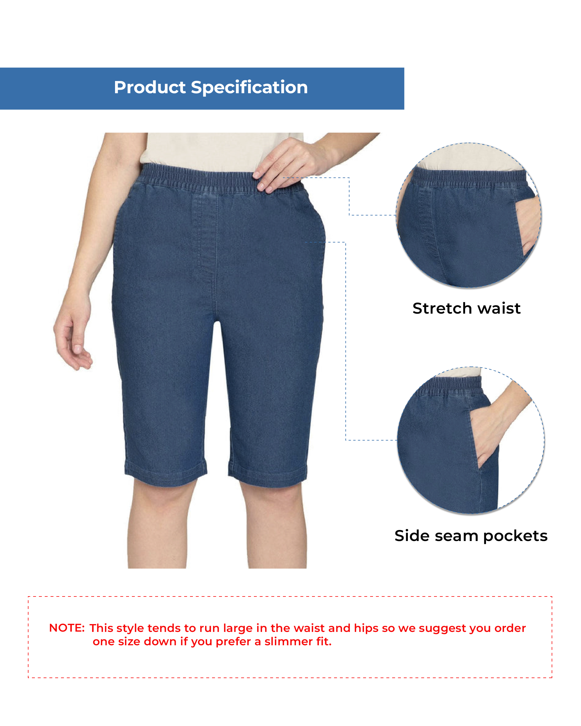 Women's Easy Pull on Bermuda Shorts in Denim and Twill 6