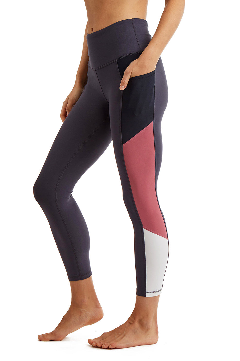 Women's Side Color Block Leggings 24" inseam - Rabbit- Side pocket -TURTLE BAY APPAREL
