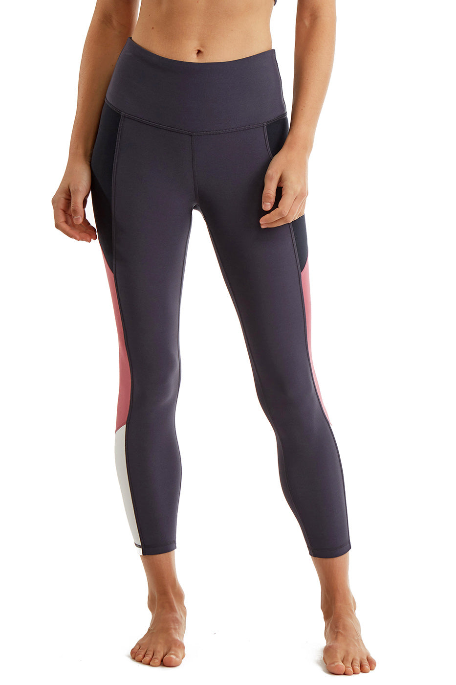 Women's Side Color Block Leggings 24" inseam - Rabbit - Front -  TURTLE BAY APPAREL