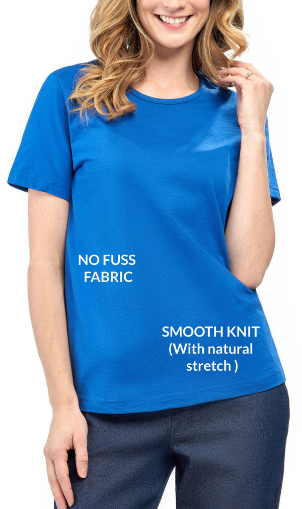 Women's Short Sleeve Crew Neck Knit Tee - Royal  - Info - TURTLE BAY APPAREL