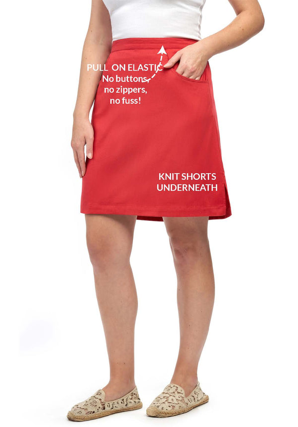 Women's Twill Pull On Skort - Red - Info -  TURTLE BAY APPAREL