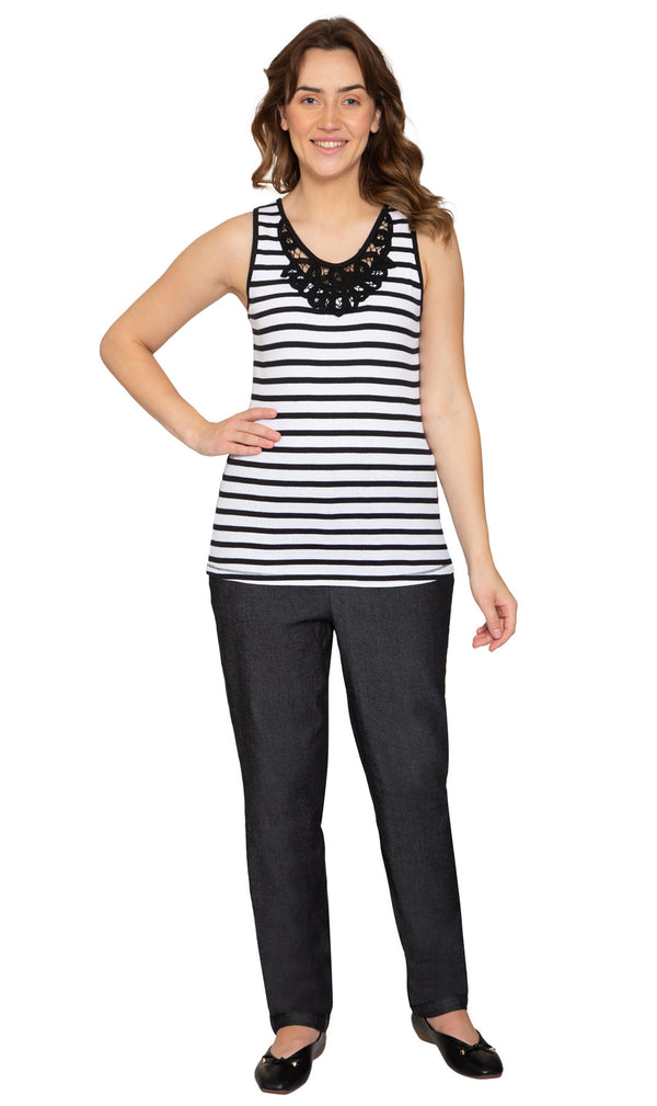 Women's Striped Tank With Crochet Lace Neckline - full - TURTLE BAY APPAREL