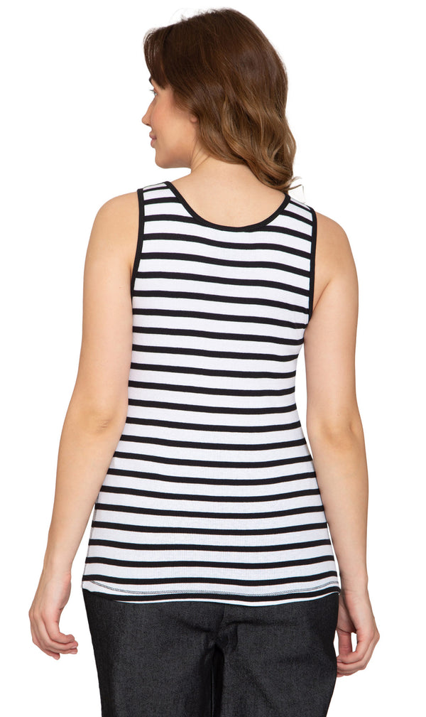 Women's Striped Tank With Crochet Lace Neckline - Back -TURTLE BAY APPAREL