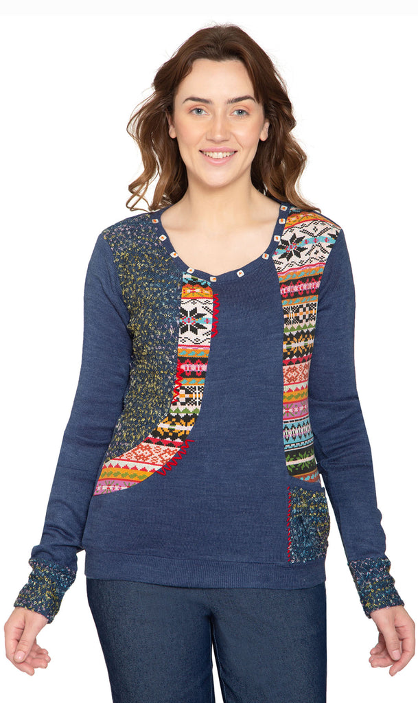 Women's Tribal Beauty Aztec Mixed Pattern Sweater - Front -  TURTLE BAY APPAREL